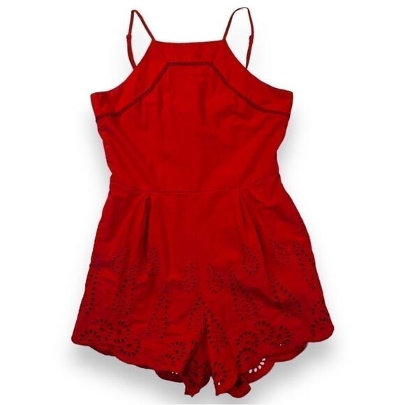 BLUE Rain Red Spaghetti Strap Romper with Eyelet Accents, Size Small - Picture 1 of 2